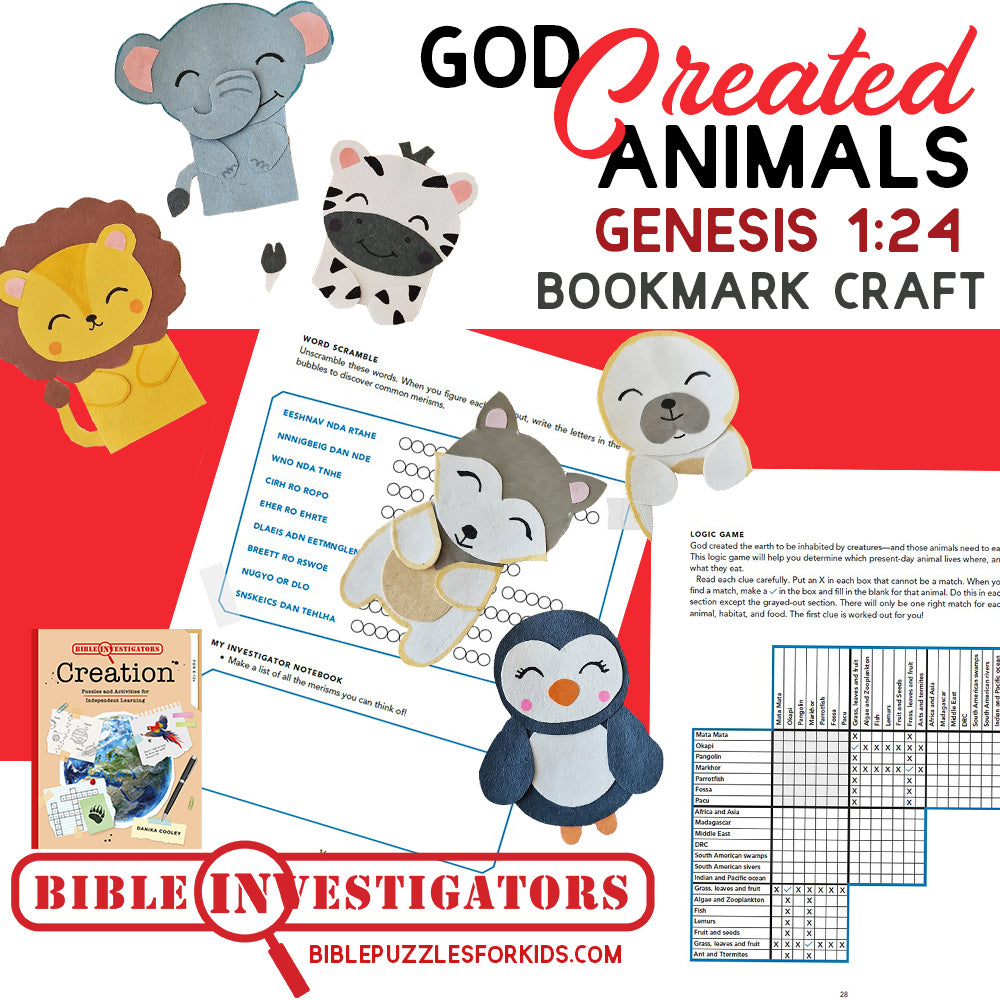 God Created Animals Craft | Genesis 1:24 Bookmarks β Thinking Kids Press